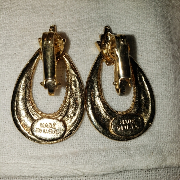 Beautiful Vintage Cloisonne Enamel Door Knocker Clip-On Earrings hand painted - Picture 4 of 4